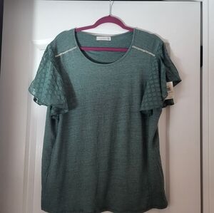NWT Green top with rhinestone embellishments XL
